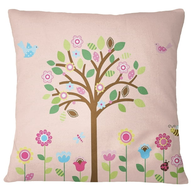 S4Sassy Dusty Yellow Beige Decorative Tree Printed Square Cushion Cover